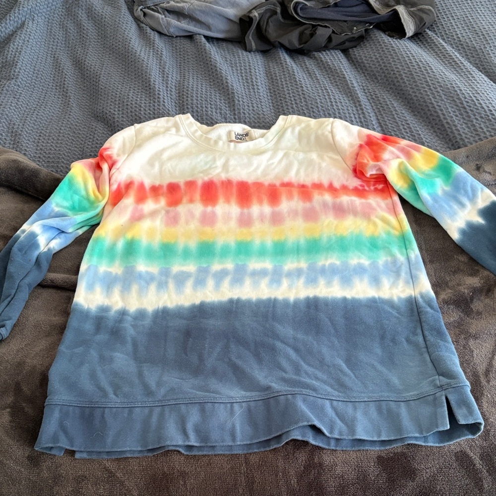 Lands' End' Rainbow Tie-Dye Serious Sweats Sweatshirt - medium